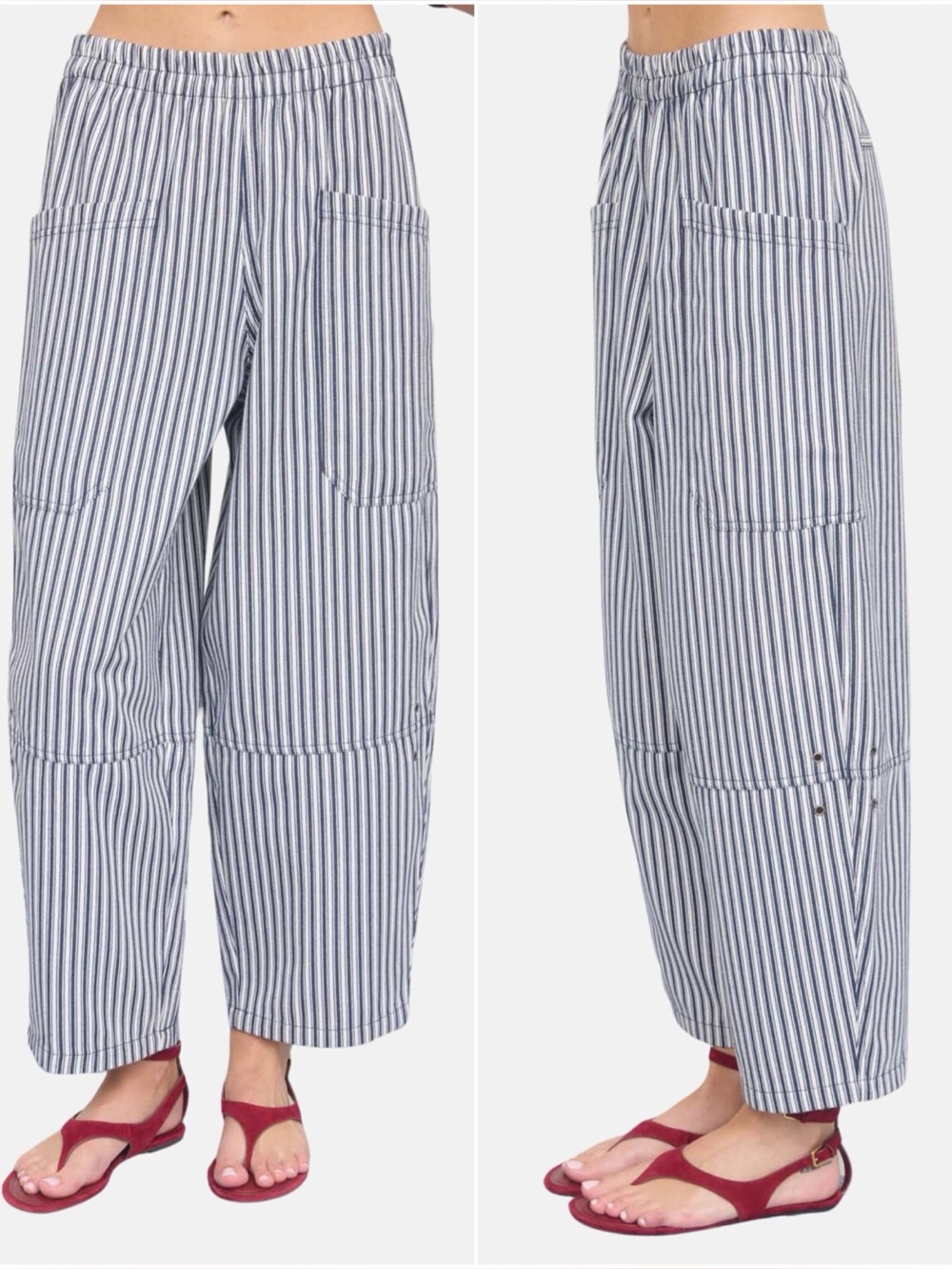 J.O.A. Striped Wide Barrel Leg Utility Pants -Navy Stripe